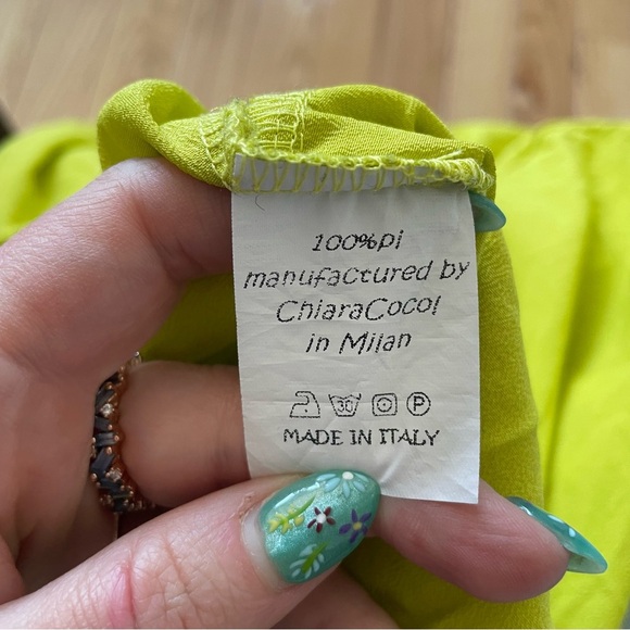 Chiara Cocol Guia Lime Green Lagenlook Cropped Crinkle High Rise Pants EUC Sz L - Picture 9 of 10